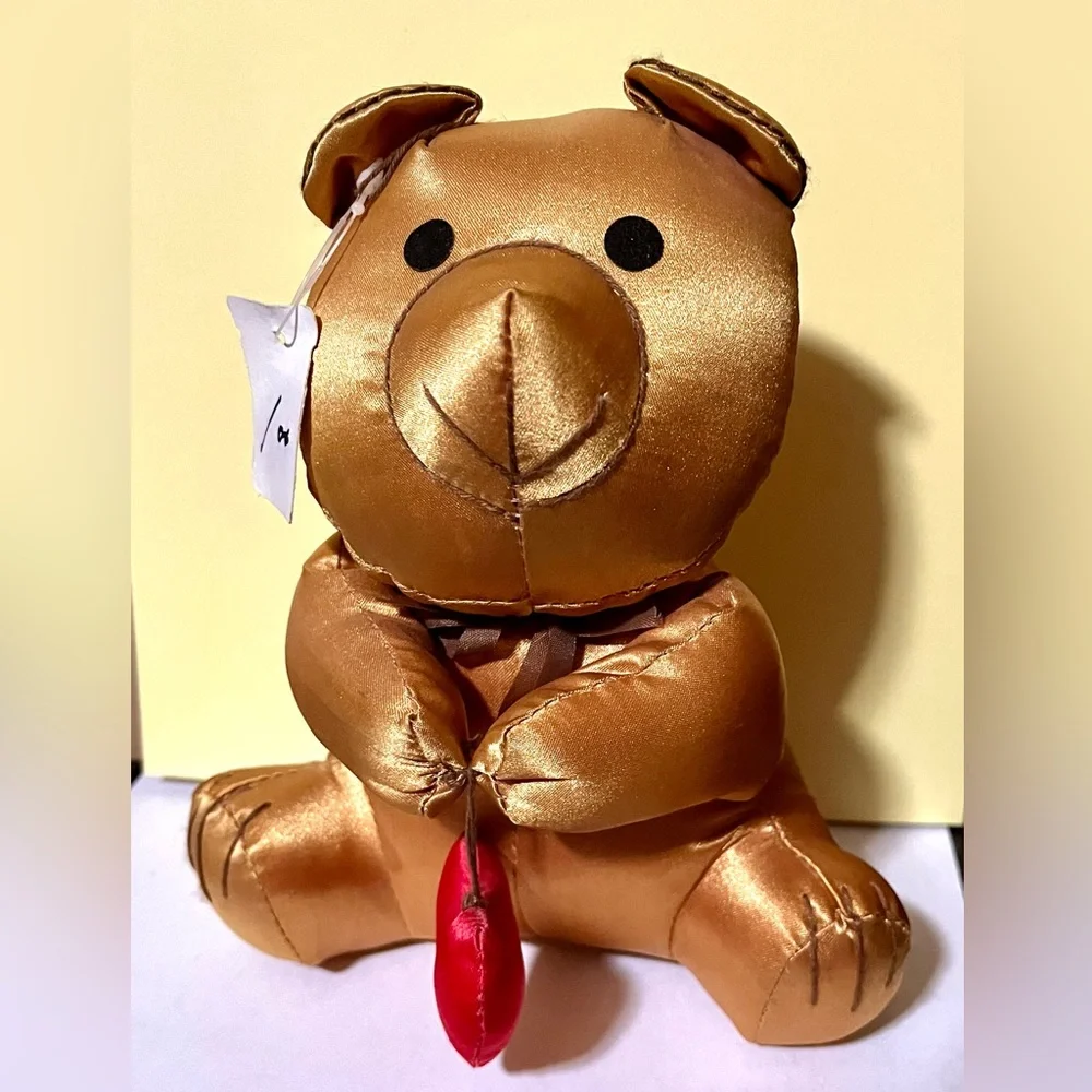 NWT Rare 70s 80s Vintage Russ teddy bear Metallic gold Valentine red heart plush